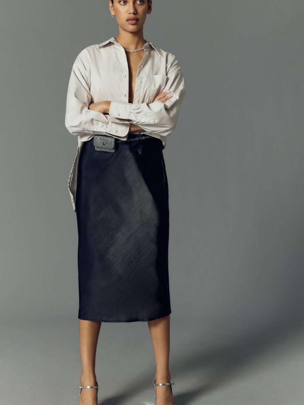 Anthropologie Liquid Shine Bias-Cut Skirt Black Size S